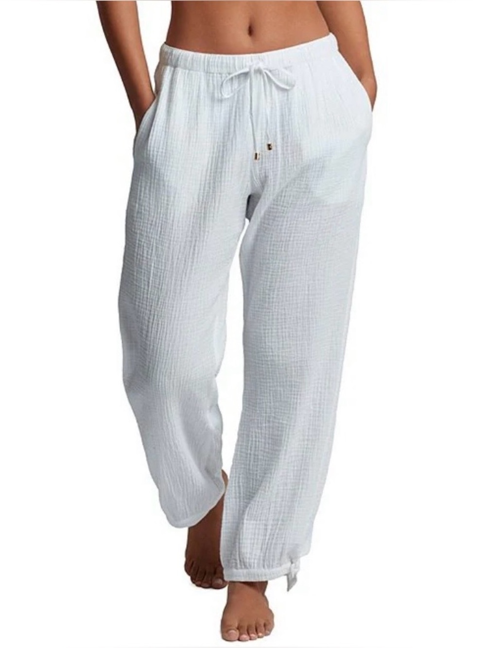 Lauren Ralph Lauren Bay Stripe Double Gauze Swim Cover-Up Ankle Tie Pants